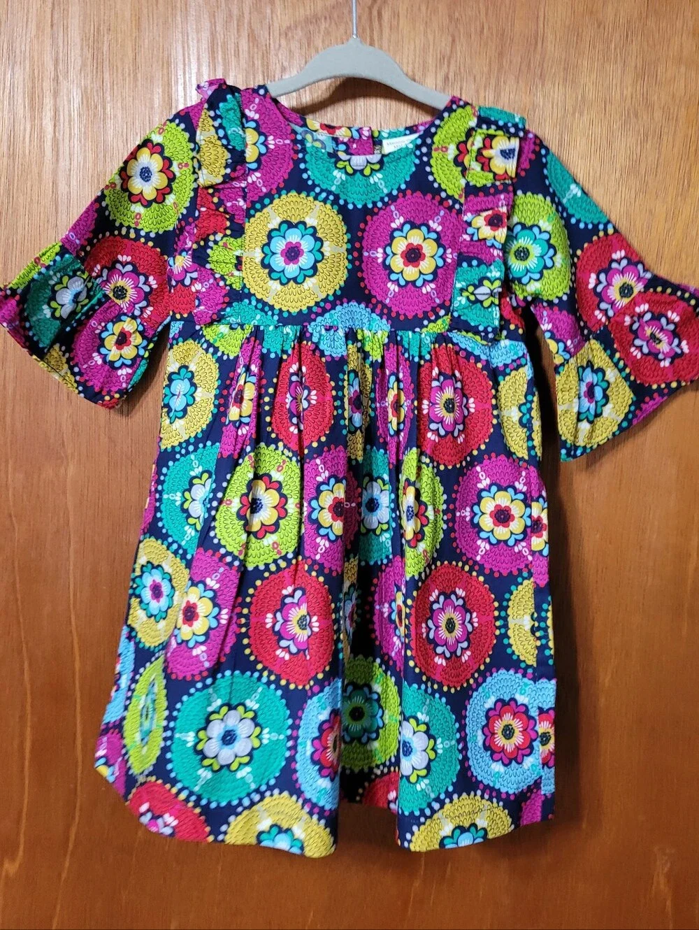 Childs' Colorful Floral Medallion Cotton Dress Size 24 Months (1030)